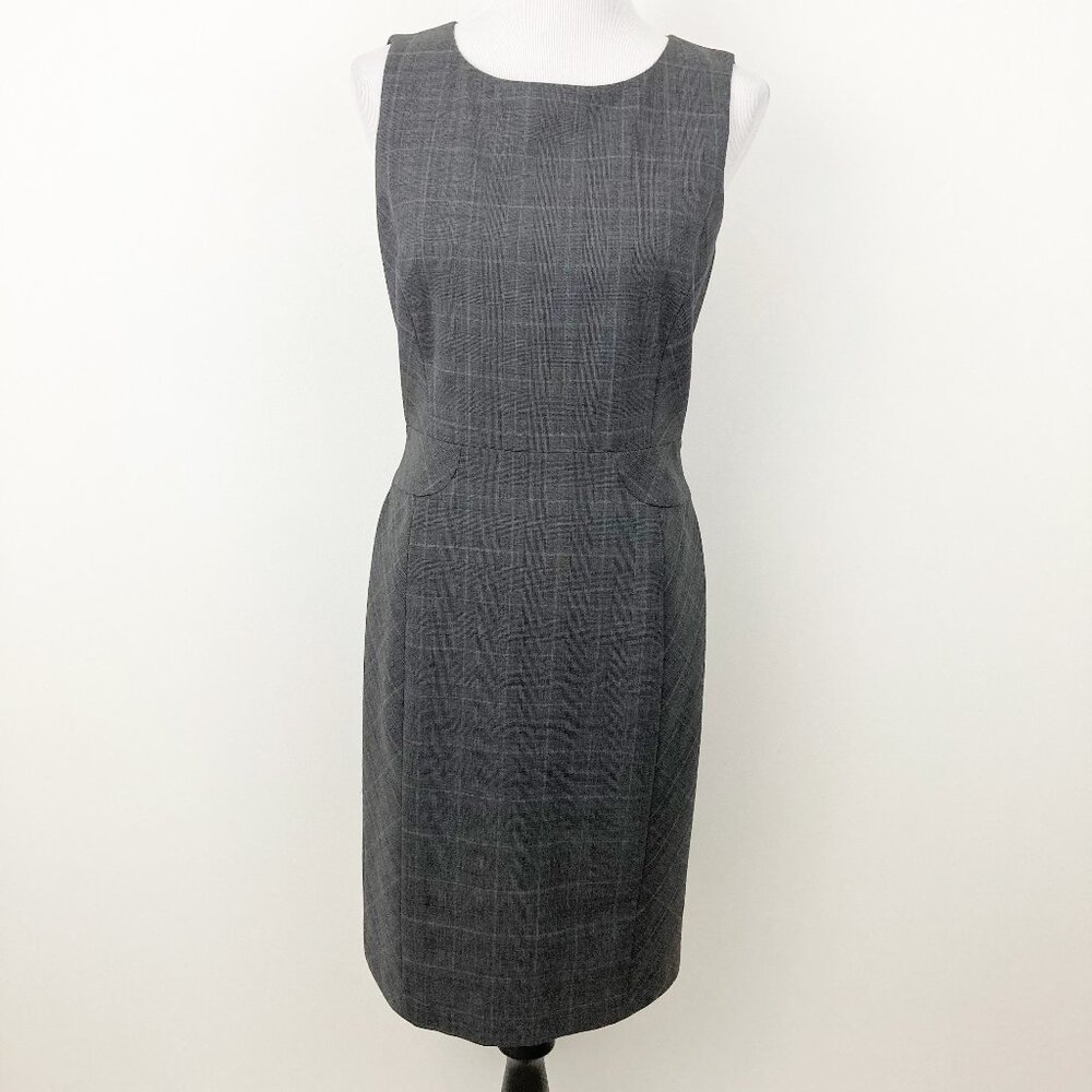 Hobbs London Gray Plaid Sheath Dress Size 6 Wool Blend Professional Sleeveless